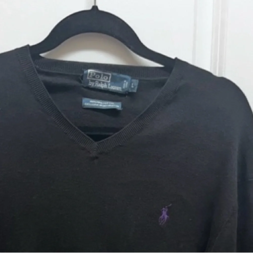 Polo Ralph Lauren Black Pima Cotton V-Neck Sweater Purple Pony - Men’s large
